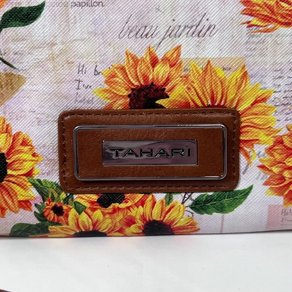 TAHARI Floral Zip-Around Clutch Wallet Wristlet Yellow‎ Flowers Vinyl Wallet
